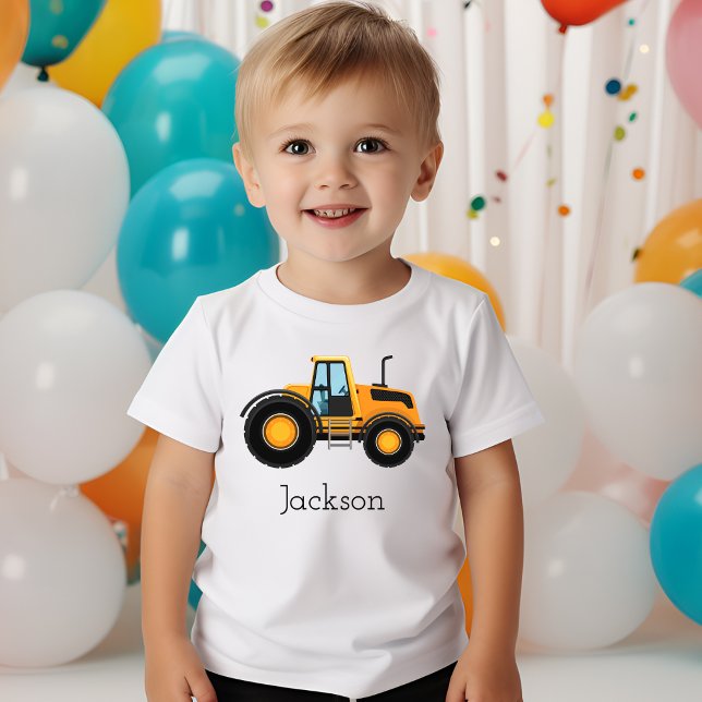Yellow Construction Car Excavator Family Birthday Baby T-Shirt (Creator Uploaded)