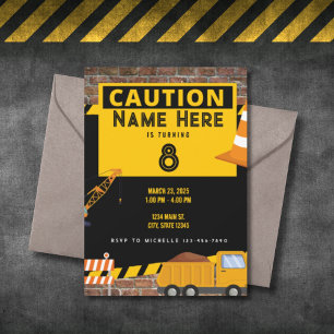 Yellow Construction Dump Truck Birthday Invitation