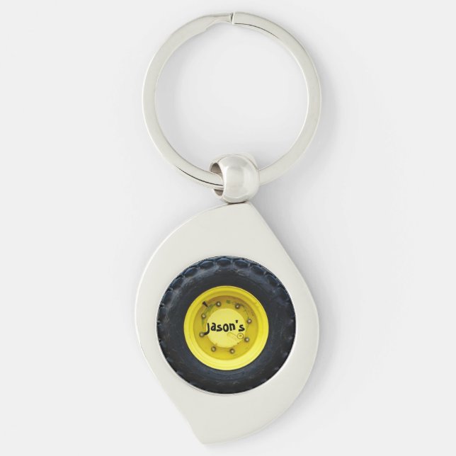 yellow construction Machines tractor tire Key Ring (Front)