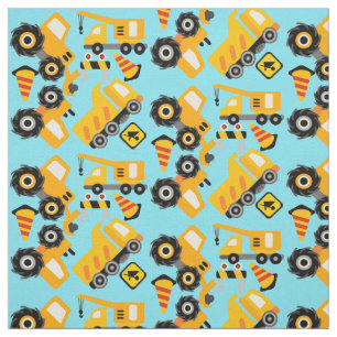 Yellow Construction Vehicles Fabric