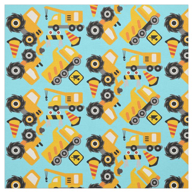 Yellow Construction Vehicles Fabric (Swatch)