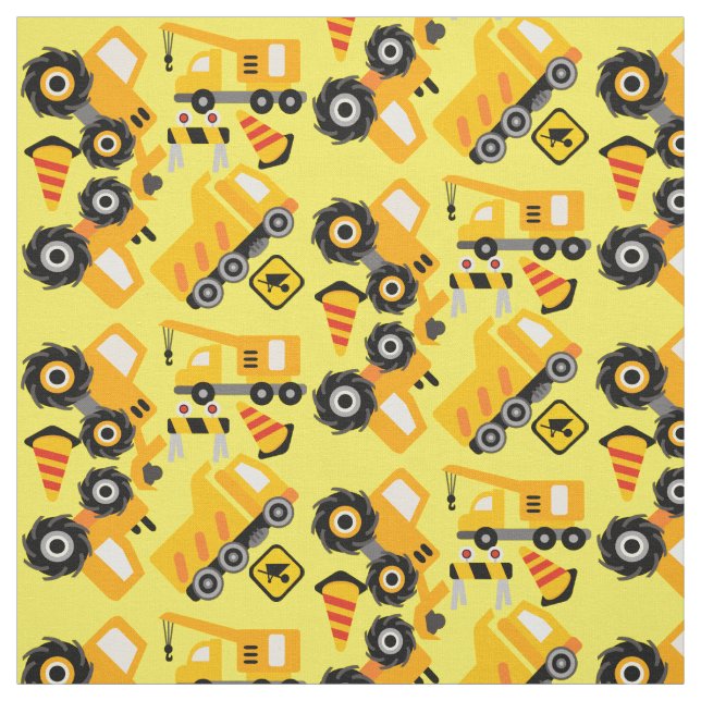 Yellow Construction Vehicles Fabric (Swatch)