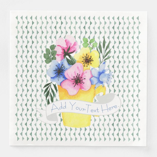 Yellow Container With Pastel Pansies Napkin (Front)