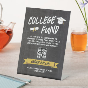 Yellow Cool Chalkboard Graduation College Fund Pedestal Sign
