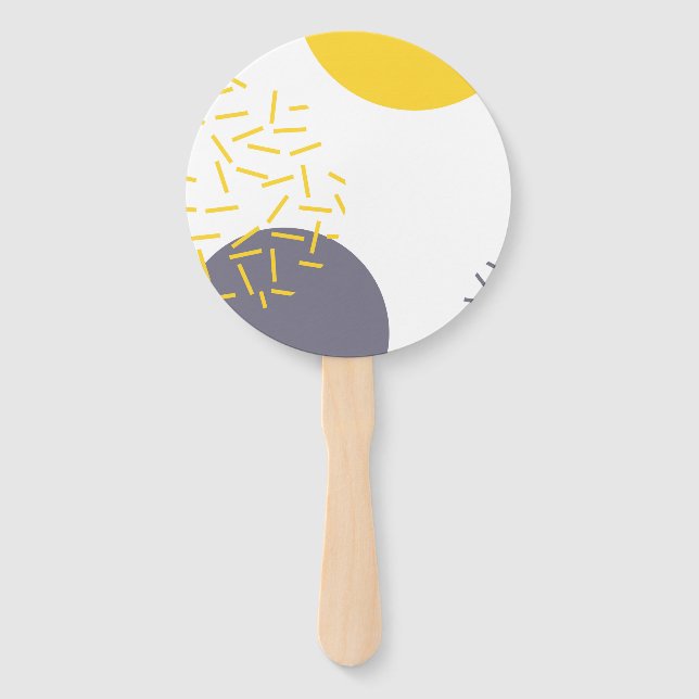 Yellow, cool, modern, trendy geometric art hand fan (Front)