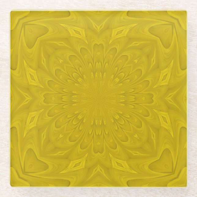 Yellow cool modern trendy pattern glass coaster (Front)