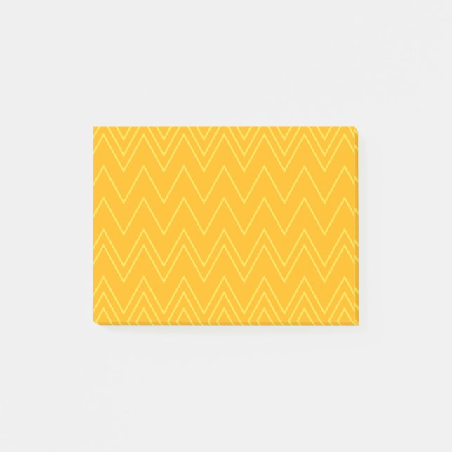 Yellow, cool, trendy, modern, urban zigzag pattern post-it notes (Front)
