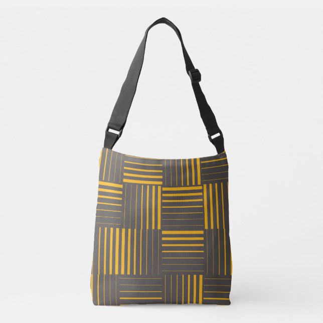 Yellow, cool, unique, trendy, modern lines crossbody bag (Front)