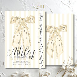 Yellow Coquette Bow Elegant Thirtieth Birthday Invitation