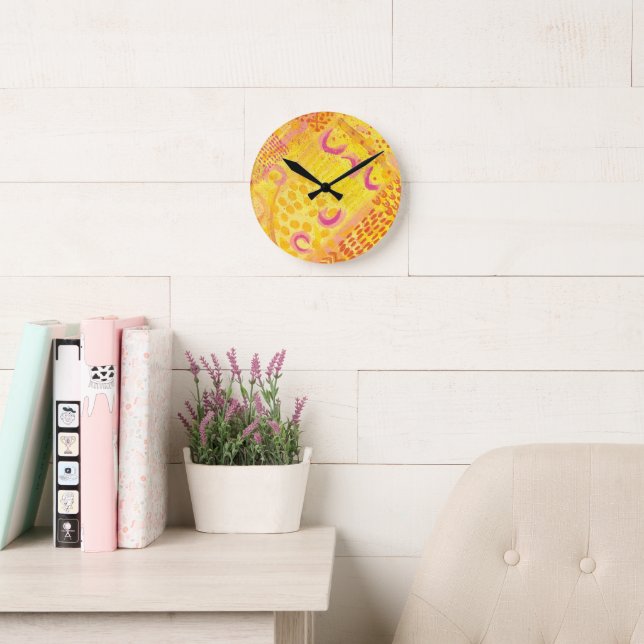 Yellow Coral Abstract Painting Round Clock (Reading Room)