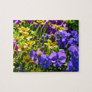 Yellow Coreopsis and Purple Violas Colourful Flora Jigsaw Puzzle