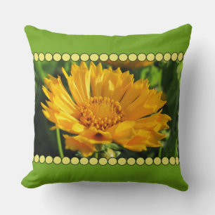 Yellow Coreopsis Flower with Bead Border Cushion