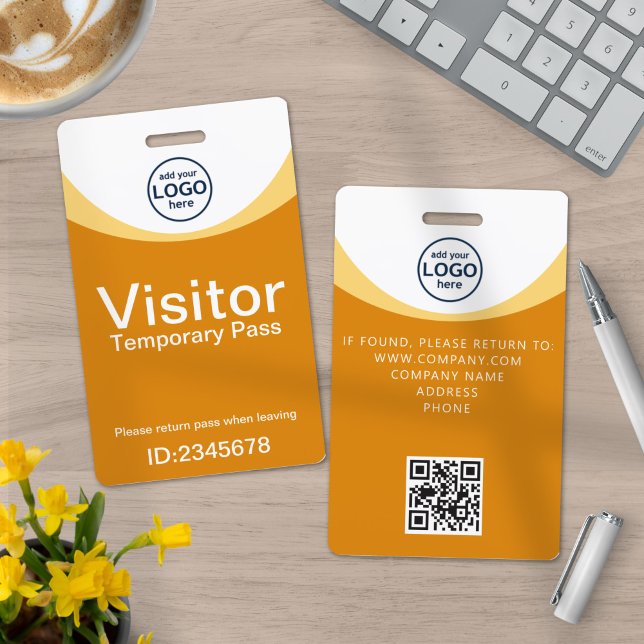 Yellow Corporate Visitor Pass ID QR Code Badge (Creator Uploaded)