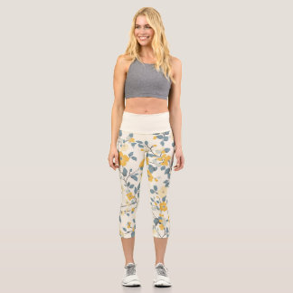 Yellow Cottage Floral Capri Leggings