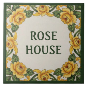 Yellow Cottage Flowers Custom House Name Plaque Tile