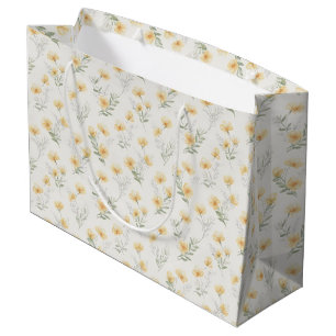 Yellow Cottagecore Wildflowers Botanical Print Large Gift Bag