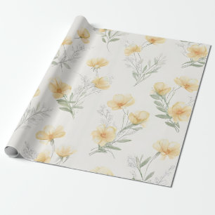 Yellow Cottagecore Wildflowers Botanical Print  Wrapping Paper