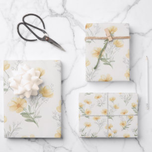 Yellow Cottagecore Wildflowers Three Sizes Bundle Wrapping Paper Sheet