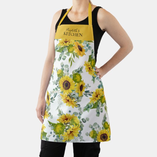 Yellow Country Floral Watercolor Sunflower  Apron (Insitu)