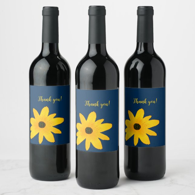 Yellow Country Sunflower Flower Custom Text Wine Label (Bottles)