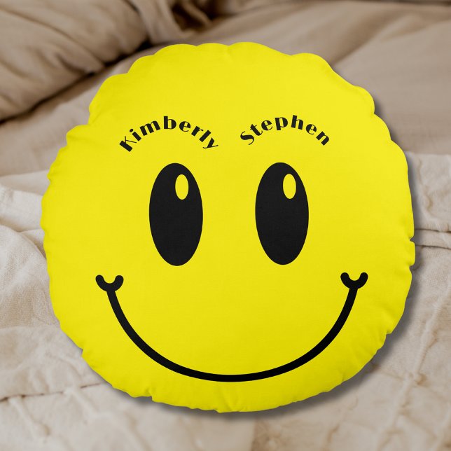 yellow Couple Wedding Gift Unique Funny Happy Round Cushion (Creator Uploaded)