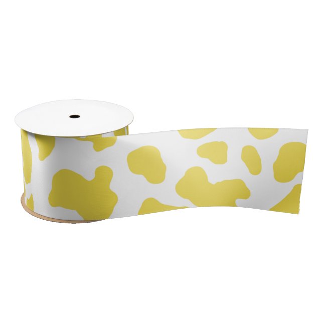 Yellow Cow Spots Animal Print Pattern Satin Ribbon (Spool)