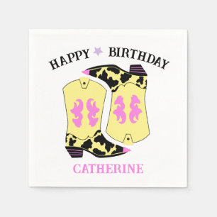 Yellow Cowgirl Western Boots Ranch Cowboy Birthday Napkin