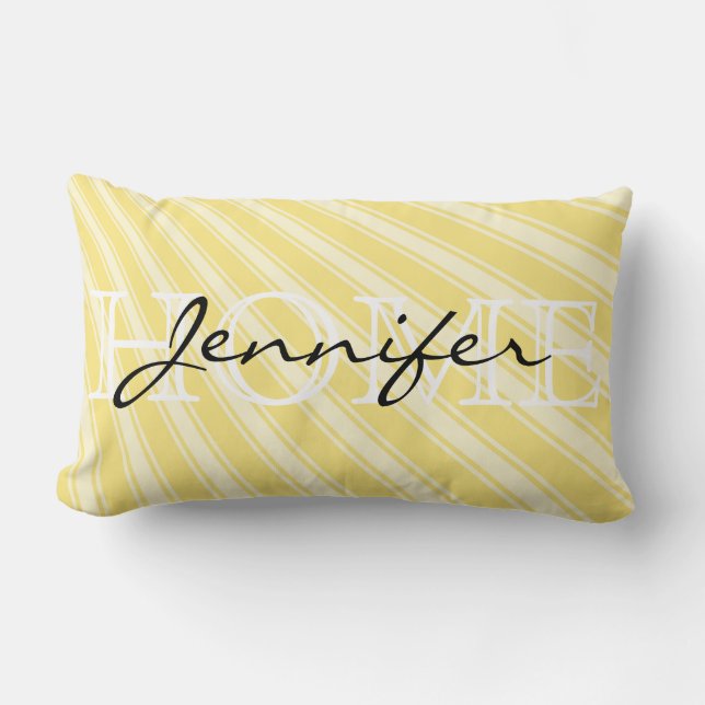 Yellow (Crayola) Stripe Pattern Home Monogram Lumbar Cushion (Front)