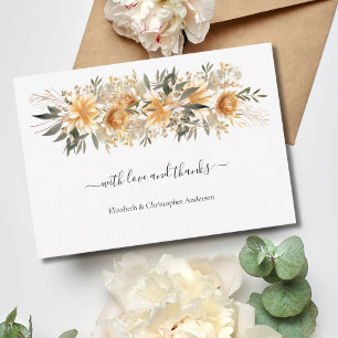 Yellow Cream Beige Floral Botanical Boho Wedding  Thank You Card
