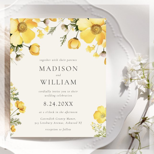 Yellow Cream Floral Wedding Budget Invitation (Creator Uploaded)