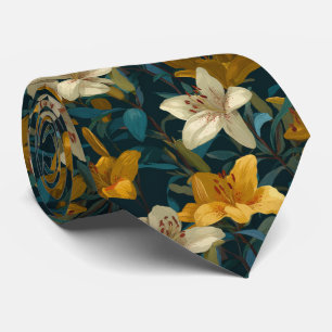 Yellow & Cream Lily Floral Pattern Tie