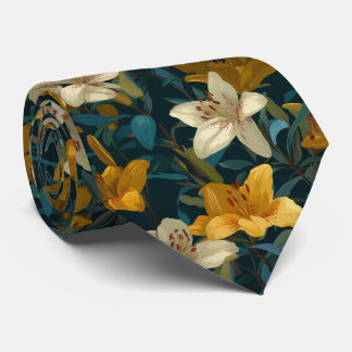 Yellow & Cream Lily Floral Pattern Tie