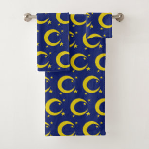 Yellow Crescent Moon Blue Night Sky Star Astronomy Bath Towel Set