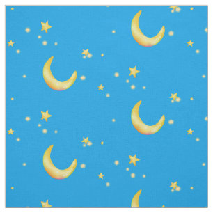 Yellow crescent moon stars fabric