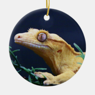 Yellow Crested Gecko Resting Ceramic Tree Decoration