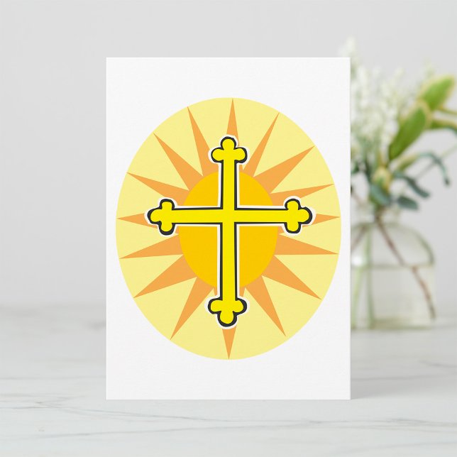 Yellow Cross Bottony Sunburst Christian Faith Invitation (Creator Uploaded)
