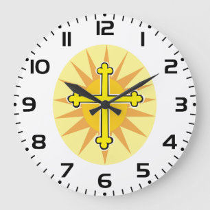 Yellow Cross Bottony Sunburst Christian Faith Large Clock