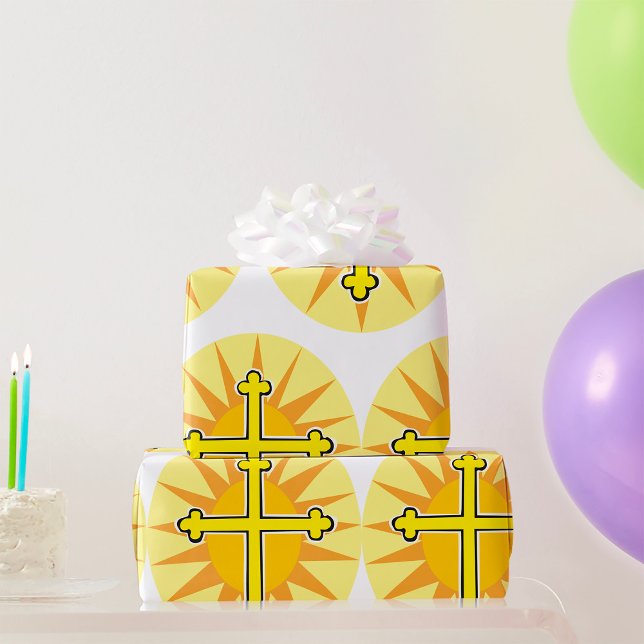 Yellow Cross Bottony Sunburst Christian Faith Wrapping Paper (Creator Uploaded)
