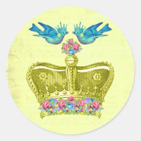 Yellow crown with blue birds and flowers