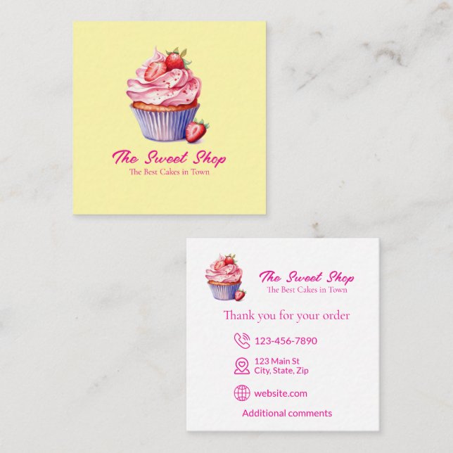 Yellow Cupcake Bakery Card | Editable Logo (Front/Back)