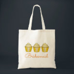 Yellow Cupcake Wedding Party Bridesmaid Gift Tote Bag<br><div class="desc">Canvas tote bag features an original marker illustration of a row of yellow frosted wedding cupcakes, with BRIDESMAID in a fun font. A unique bridal party gift! This design is also available on other products. Don't see what you're looking for? Need help with customisation? Contact Rebecca to have something designed...</div>