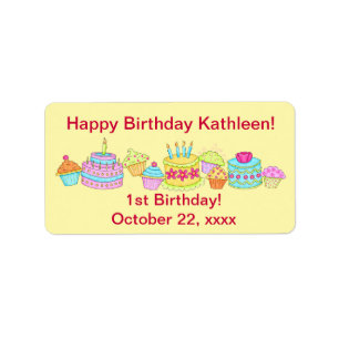 Yellow Cupcakes /Cake Happy 1st Birthday Custom Label