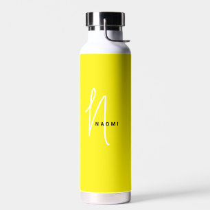 Yellow Custom Monogram Script Name Stylish Water Bottle