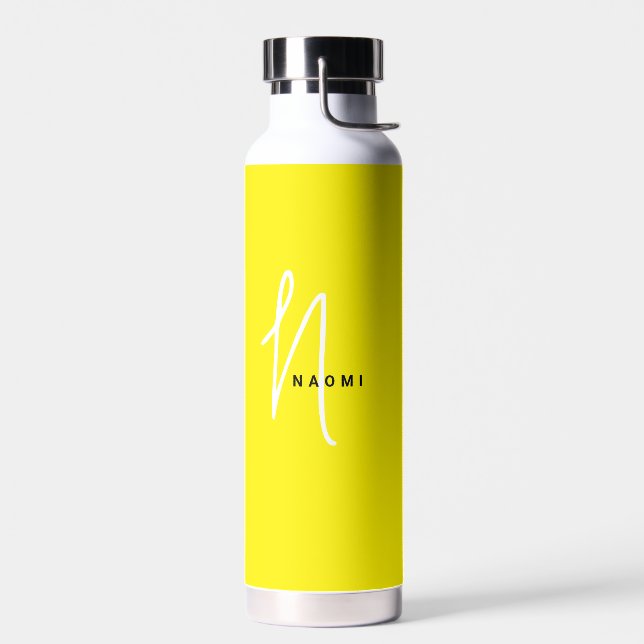Yellow | Custom Monogram Script Name Stylish Water Bottle (Left)