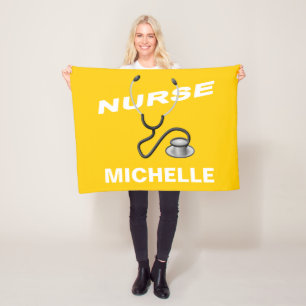 YELLOW Custom Nurse Name Fleece Blanket