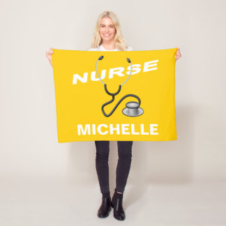 YELLOW Custom Nurse Name Fleece Blanket