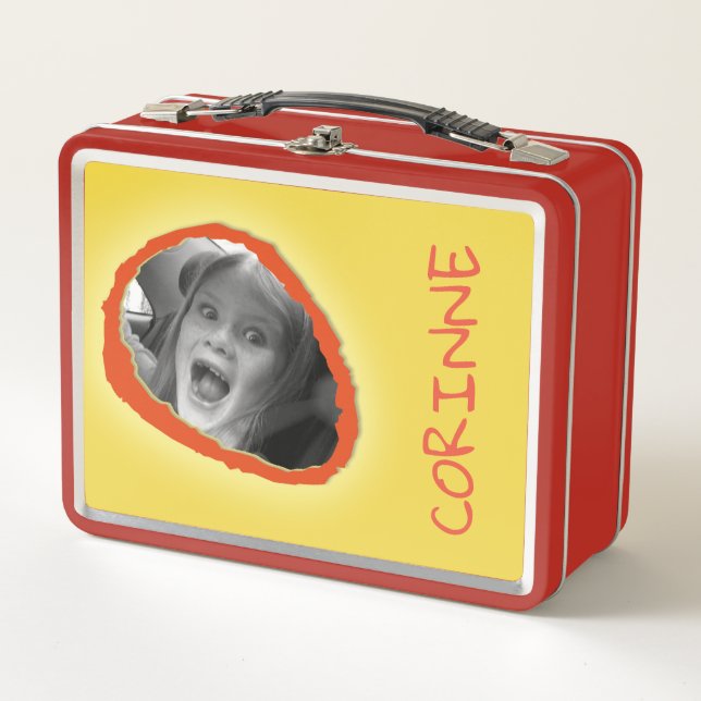 Yellow Custom Photo and Name Metal Lunch Box (Front)
