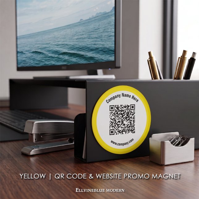 Yellow Custom QR Code & Website Promo  Magnet (Yellow Magnet | A polished layout created to showcase your QR Code, Name, & Website.)