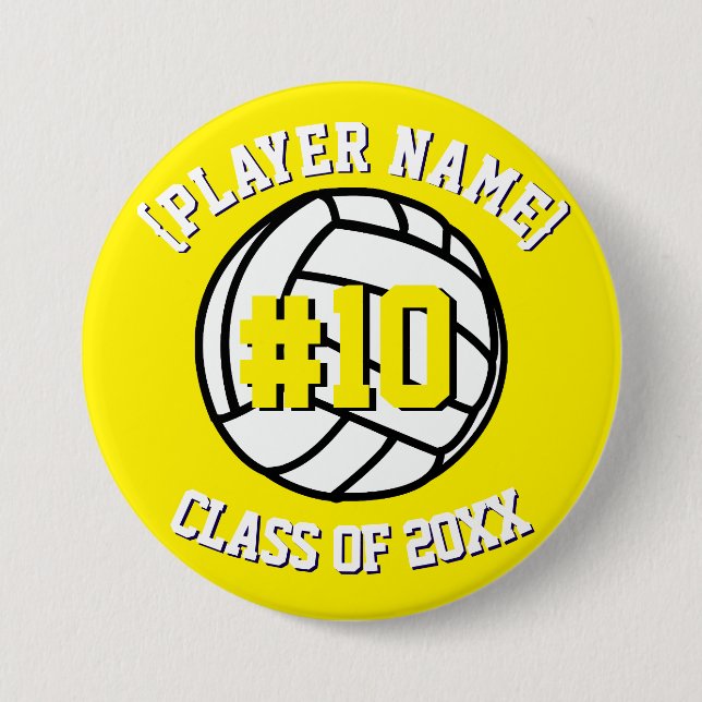 Yellow Custom Volleyball Player and Class 7.5 Cm Round Badge (Front)