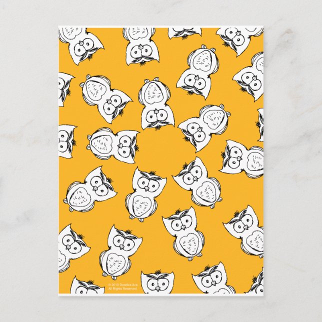 Yellow Cute Animal Pattern Cartoon Owl Pattern Postcard (Front)